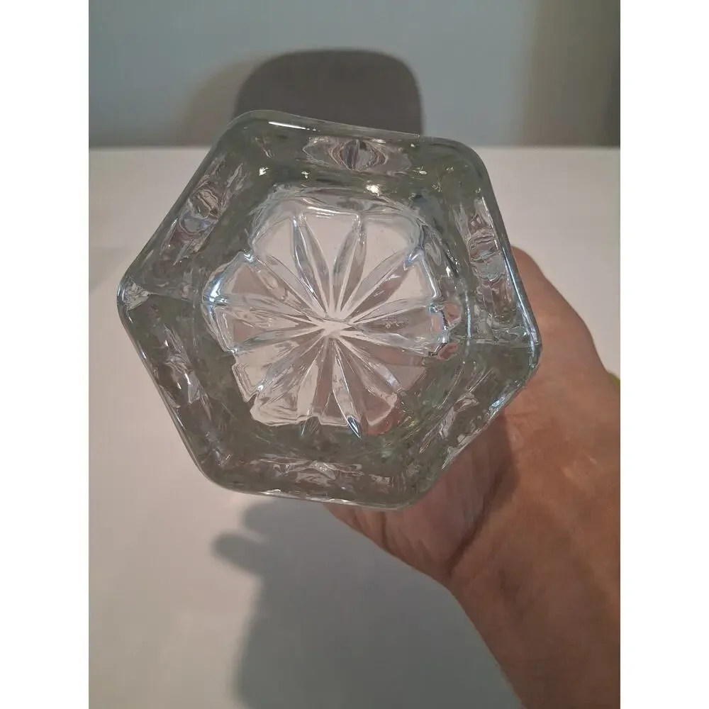 Vtg 1960s Anchor Hocking Prescut Star of David Clear Glass Flower Vase 8.5
